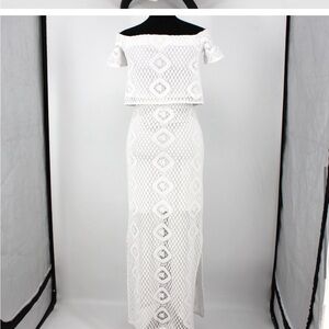 Lilly Pulitzer Reema 2 Pc Set White Crochet Off Shoulder Crop Top Maxi Skirt XXS